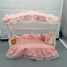 Vintage Barbie Dream Furniture Canopy Bed Pink Pillows Sheets 1982 Mattel