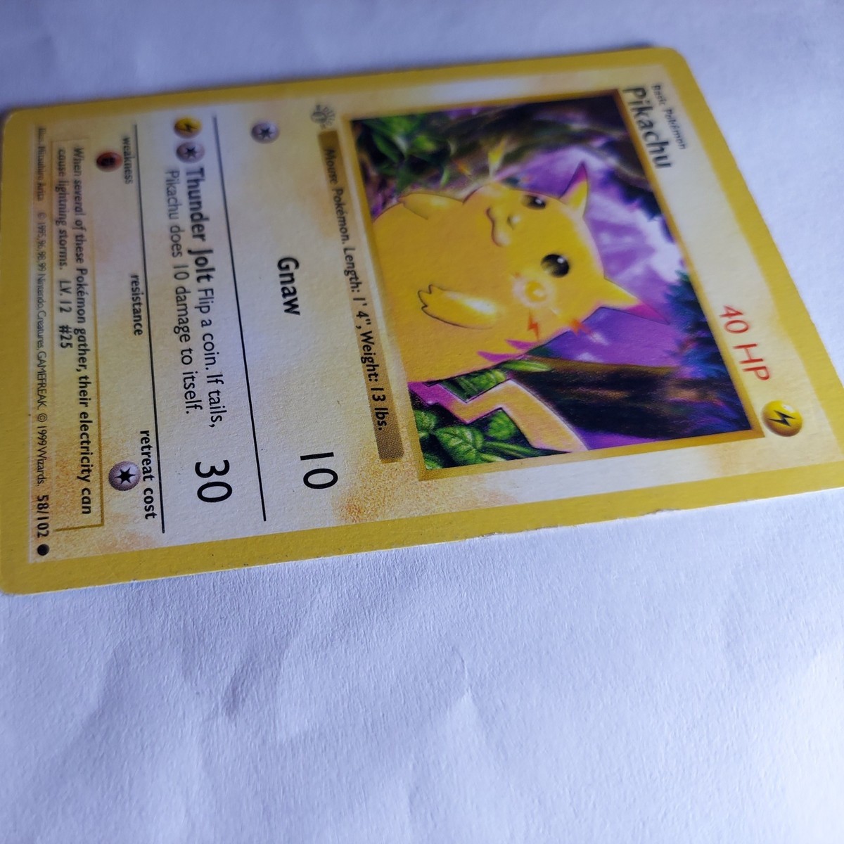 LP Pikachu (1st Ed.) Gray Stamp Error Base Set 58/102 Pokemon Card