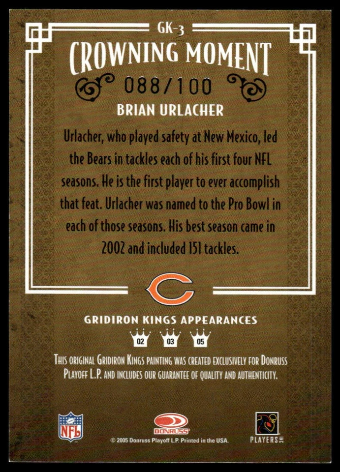 2005 Donruss #GK-3 Brian Urlacher Gridiron Kings Framed Blue #/100 - Image 2 of 2