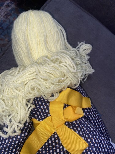 Vintage Handmade Cloth Rag Doll Yarn Hair Embroidered Face Folk Art 20” Tall - Picture 7 of 10