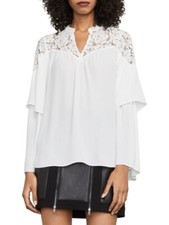 NWT BCBG MAXZARIA LACE INSERT RUFFLE LONG SLEEVE BUTTON UP SHIRT SZ S 188