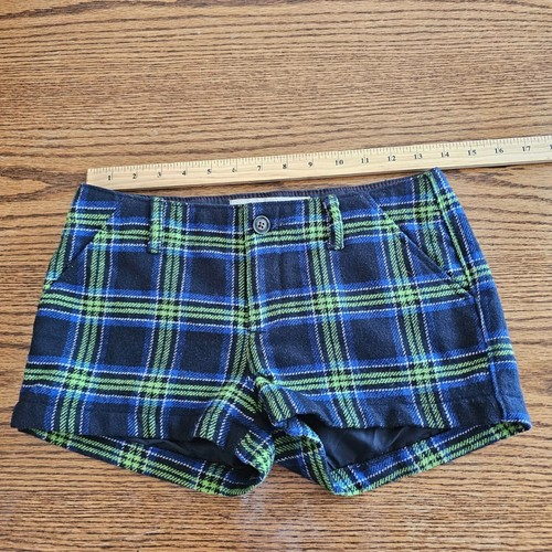 Hollister Wool Blend Black Green Blue Plaid Mini Shorts Size 0 Low Rise - Picture 5 of 7