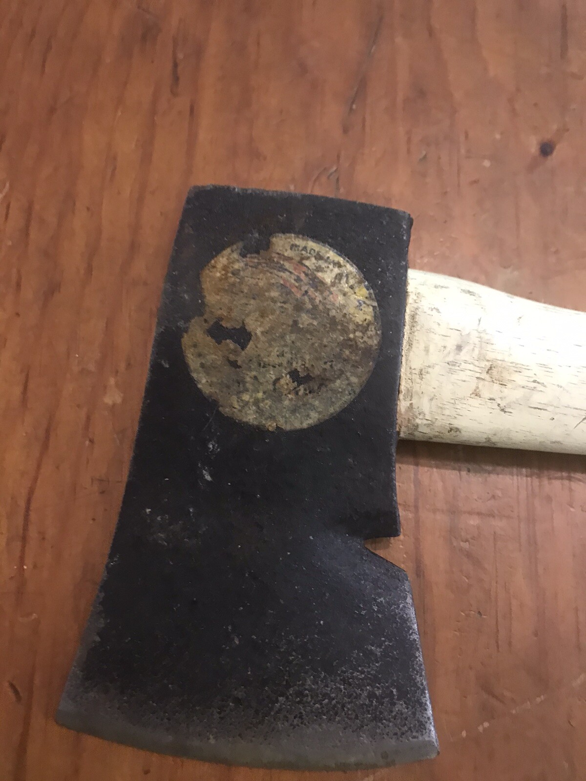 VINTAGE CAMP AXE MAYBE COLLINS ?CAMP AXE HATCHET WITH LABEL USA MADE