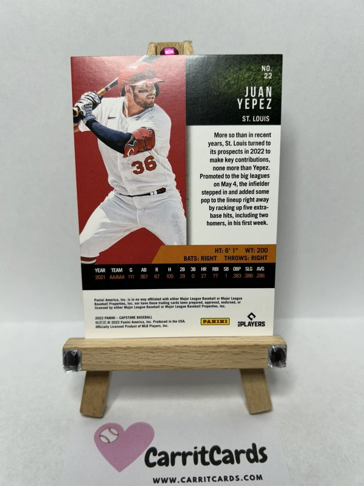 JUAN YEPEZ 2022 Panini Capstone Baseball #22 Rookie RC St. Louis Cardinals - Image 4 of 4