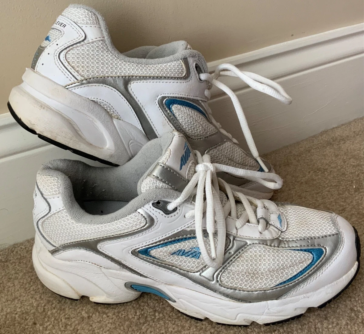 Avia Cantilever Technology Cross Training Shoes White Silver Teal Sz 8 M