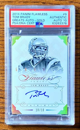 2014 Panini Flawless TOM BRADY #9 Gold Greats On-Card Auto #/10 PSA Authentic/10