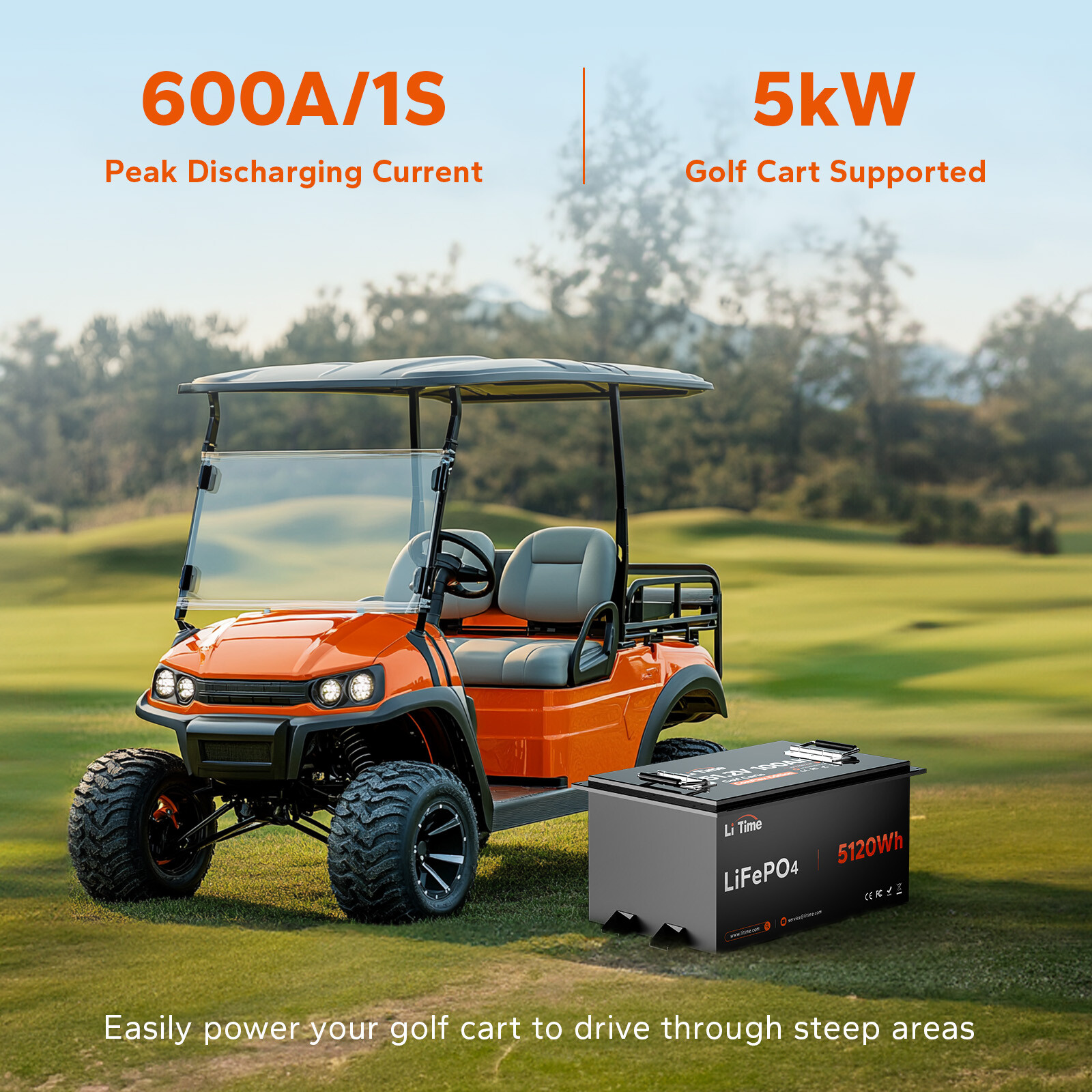 LiTime 48V 100Ah Metal Case Lithium LiFePO4 Battery for Golf Cart - Refurbished