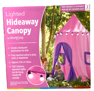 HearthSong Indoor/Outdoor 6’ Tall Lighted Hideaway Canopy Pink NEW