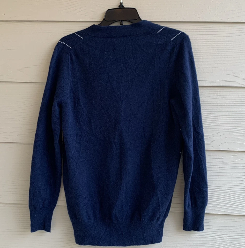 J.Crew Wool Cashmere Cardigan Sweater Womens M Button Front Navy Blue Stretch - Image 4 of 4