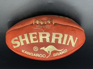 AFL SHERRIN KANGAROO BRAND GOLD EMBOSSED AUSTRALIAN LEATHER FOOTBALL SIGNED