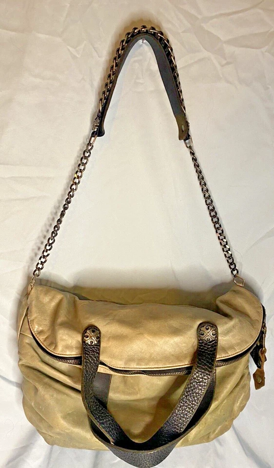 Tylie Malibu Grey Gray Leather Slouch Hobo Handbag Purse Silver Embellishments