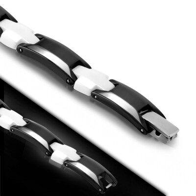 Men's White Cross Ceramic Chain Bracelet And Black Segments 20CM BCM271