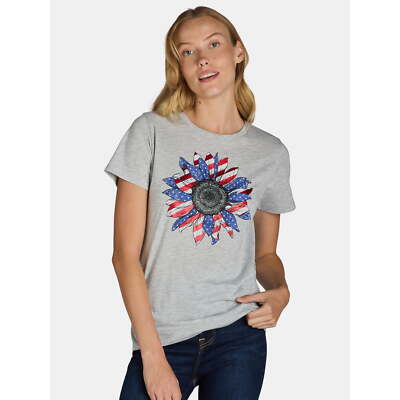 Women's Americana Graphic Tee Short Sleeves from Way to Celebrate, Size L Grey