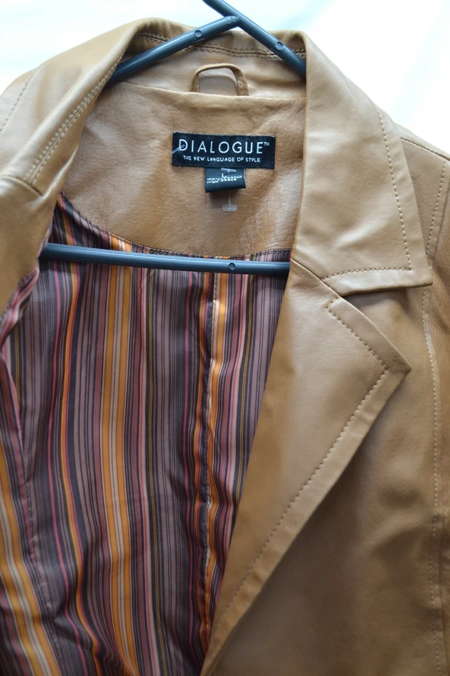 Womens Dialogue Leather Blazer Coat Large Cognac - Image 3 of 4