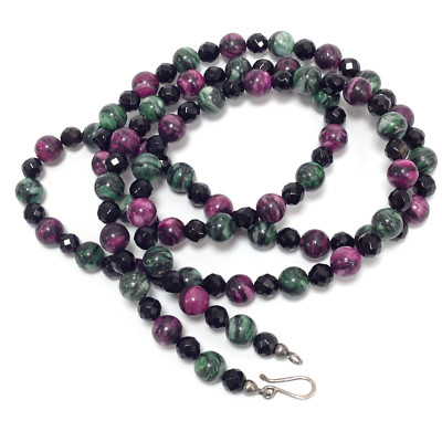 Jay King Mine Finds Green & Purple Plume Stone w/ Black Spinel Beaded Necklace