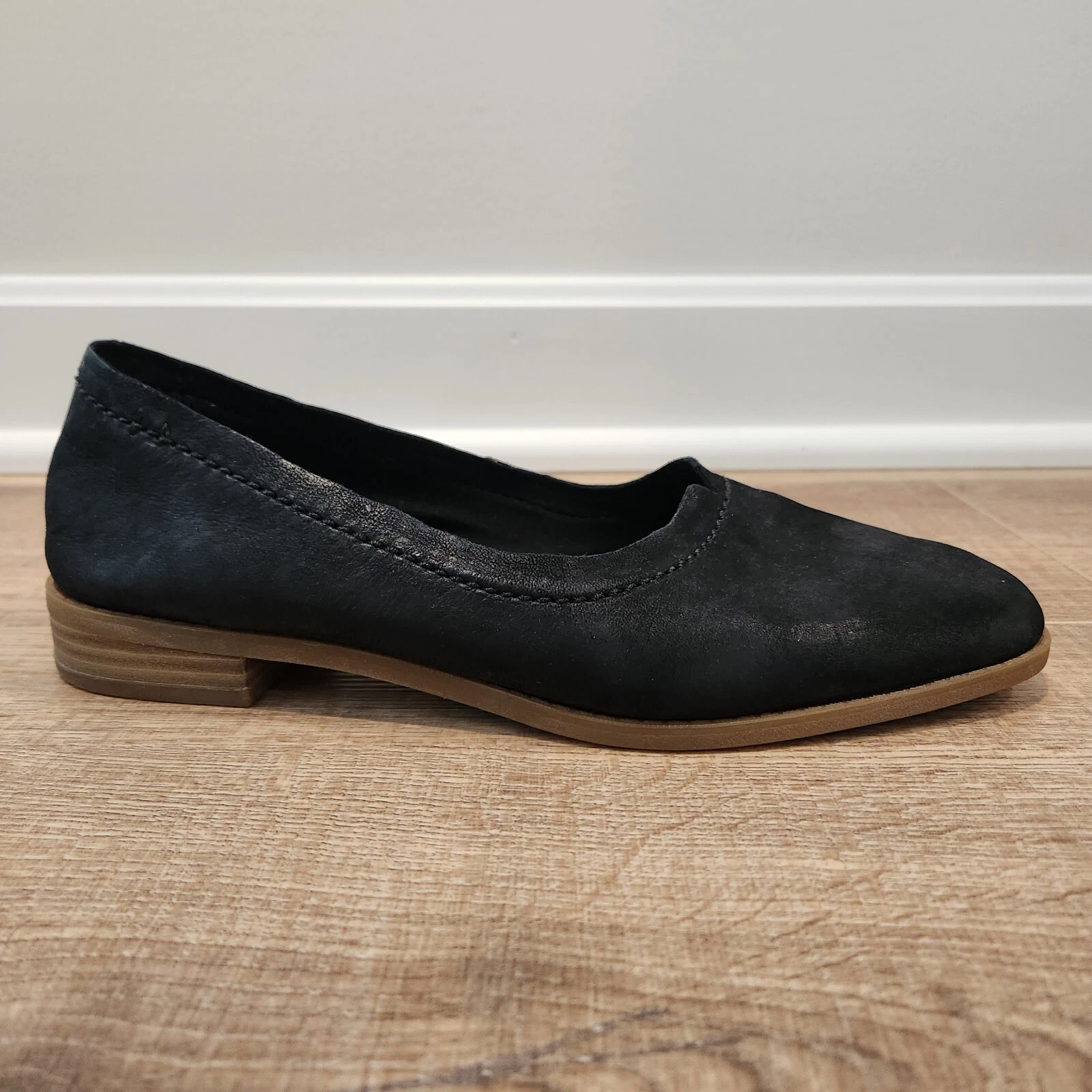 Scarpe da passeggio Clarks donna pura pelle nera taglia 8 5 mocassino slip on ballerine