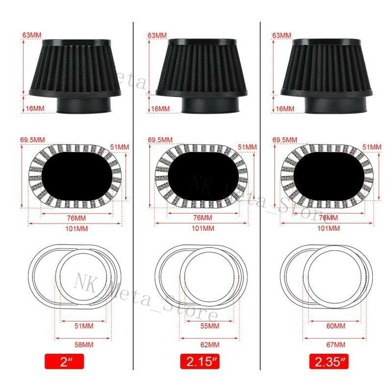 51mm 2inch Black Air Intake Filter Cleaner Pod For Kawasaki Vulcan 500 EN500A - Image 3 of 4