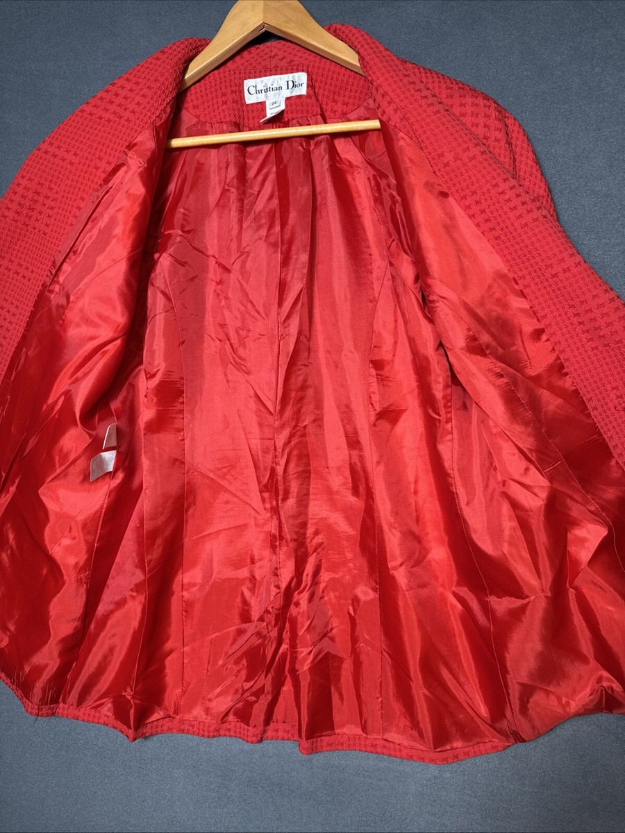 CHRISTIAN DIOR Double Breasted Blazer Size 14 Red Power Jacket Vtg
