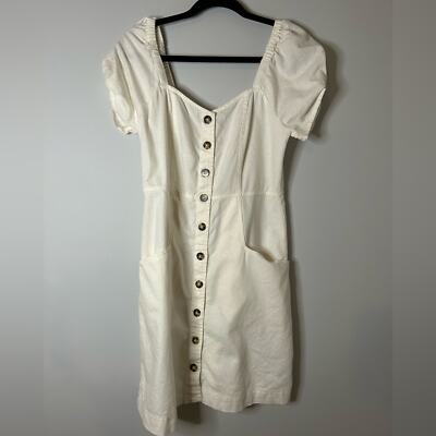 Madewell White Linen-Cotton Puff-Sleeve Mini Dress | eBay