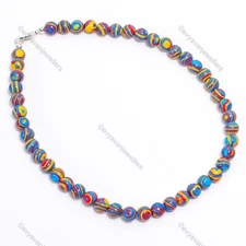 Rainbow Calsilica Gemstone Beaded Adjustable Necklace 925 Sterling Silver