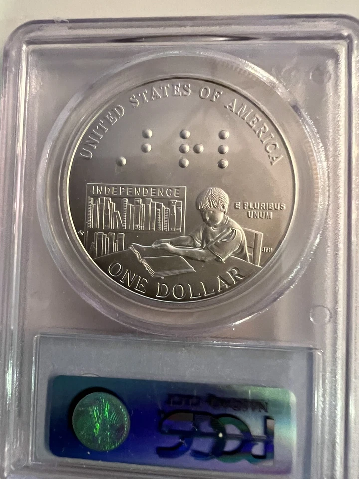 2009 P LOUIS BRAILLE COMMEMORATIVE SILVER DOLLAR. PCGS CERT MS-70. WITH OGP+COA - Image 3 of 4