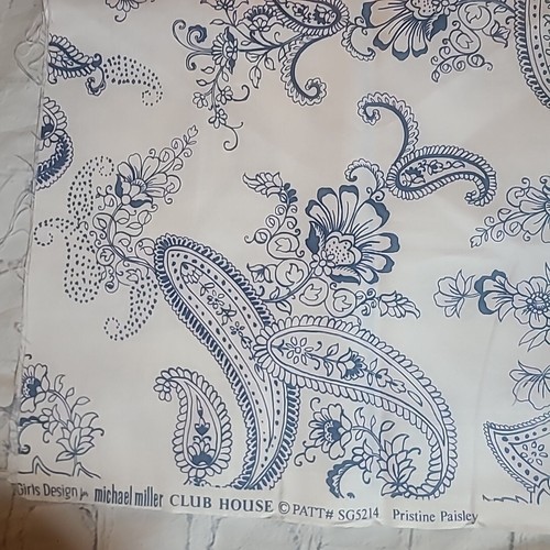 Michael Miller Clubhouse pristine Paisley Fabric Blue & White 15" x 44" - Picture 2 of 5