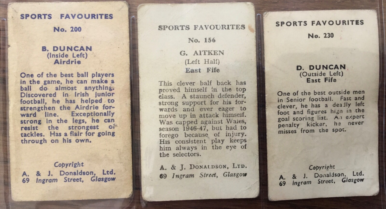 AIRDRIE Trade Card A&J Donaldson Sports Favourites DUNCAN eBay