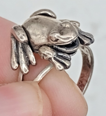 Vtg Sterling Silver 3-D Frog Articulated Moveable Legs 925 Ring - Sz 7