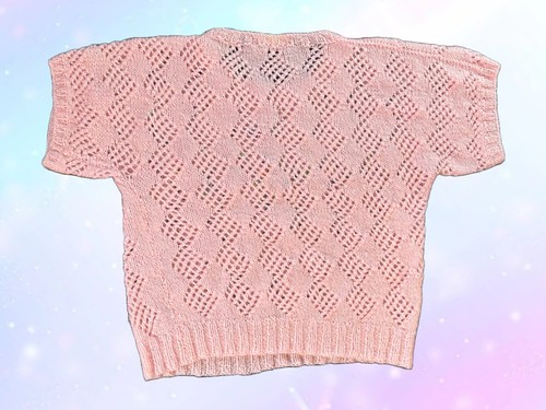OOAK MAGICAL girl rainbow kawaii vintage 1980s pink knit sweater top Size M L - Picture 3 of 6
