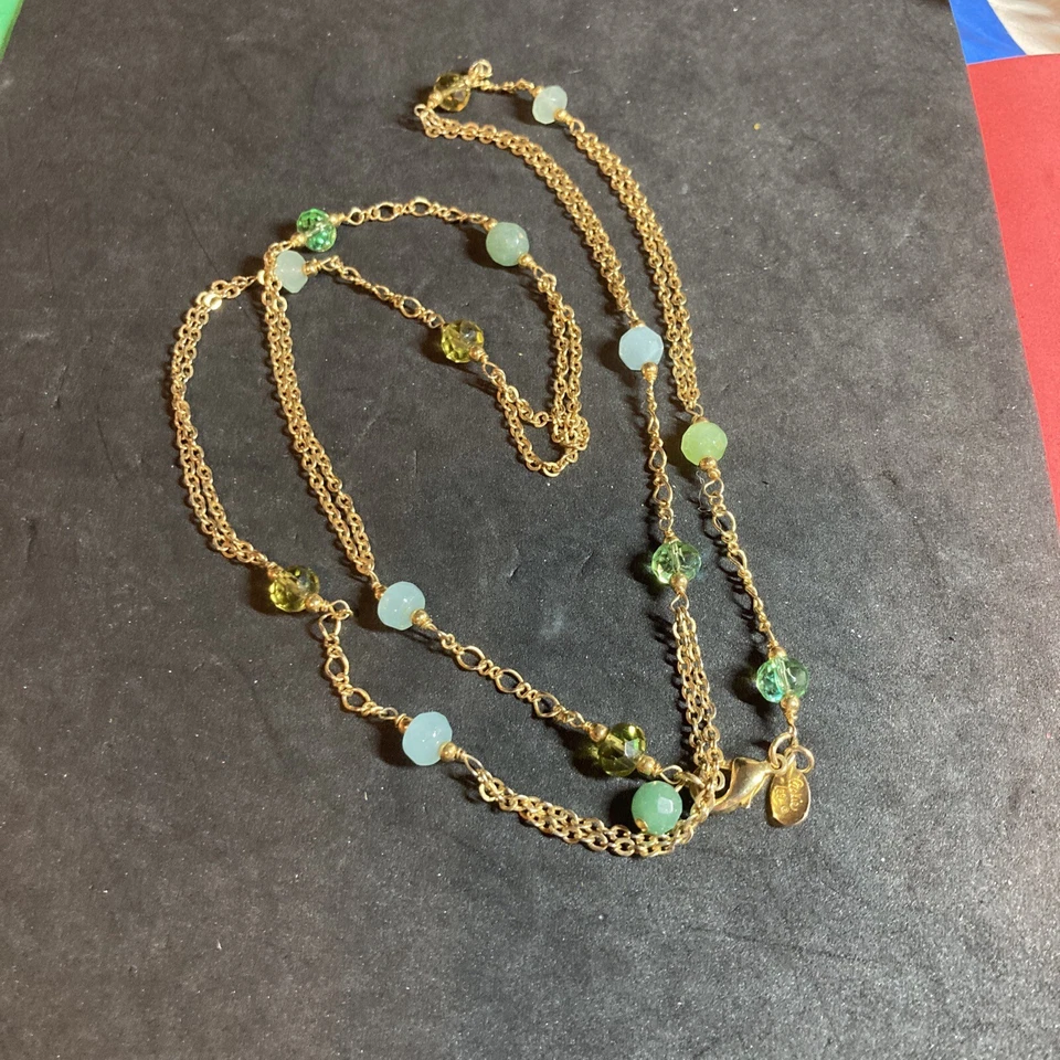 "Collar estación tono dorado Cookie Lee cristales verdes B76 34""" Foto 3 de 4