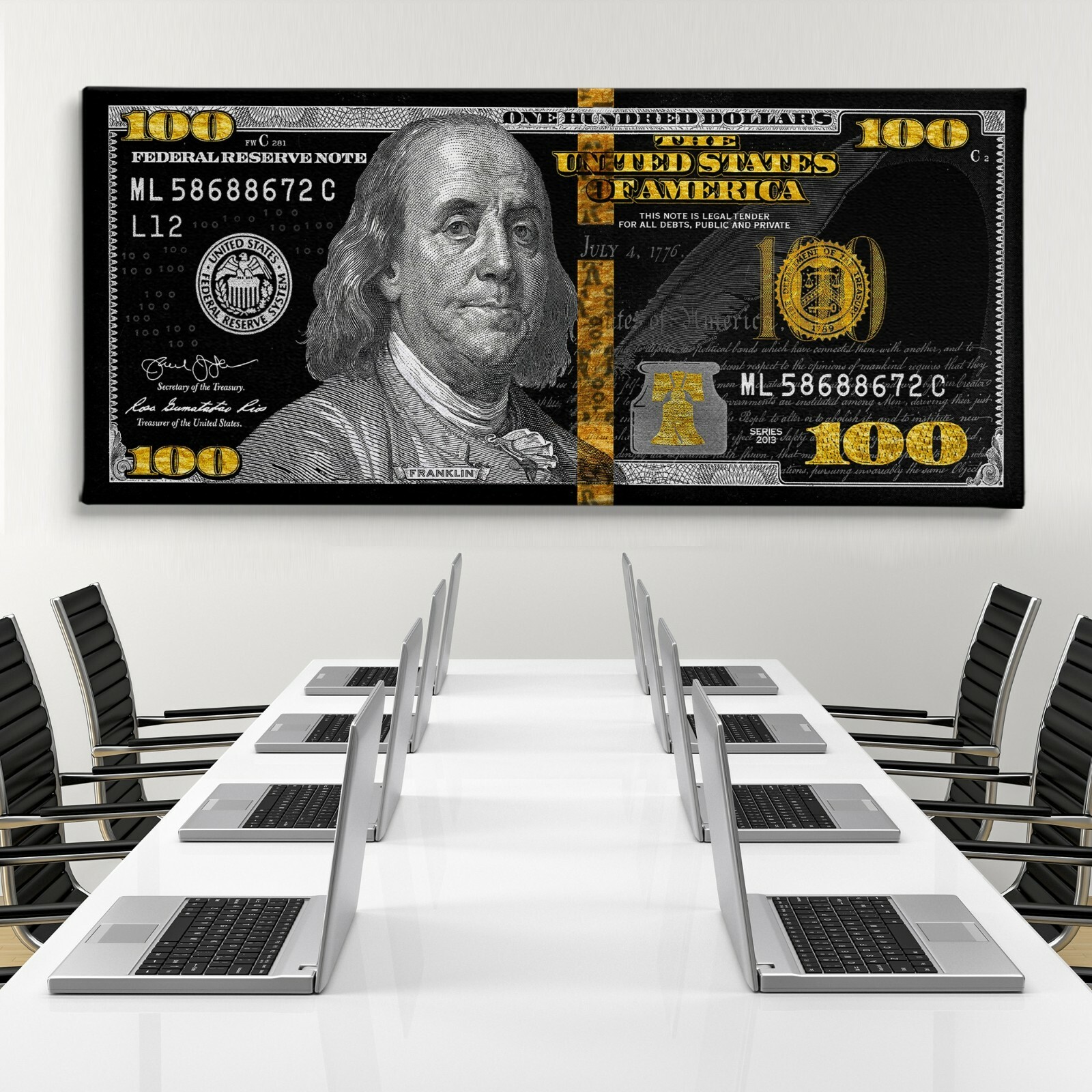 Graffiti glode noire Benjamin billet de 100 dollars design toile impression art décoration - Photo 4 sur 8