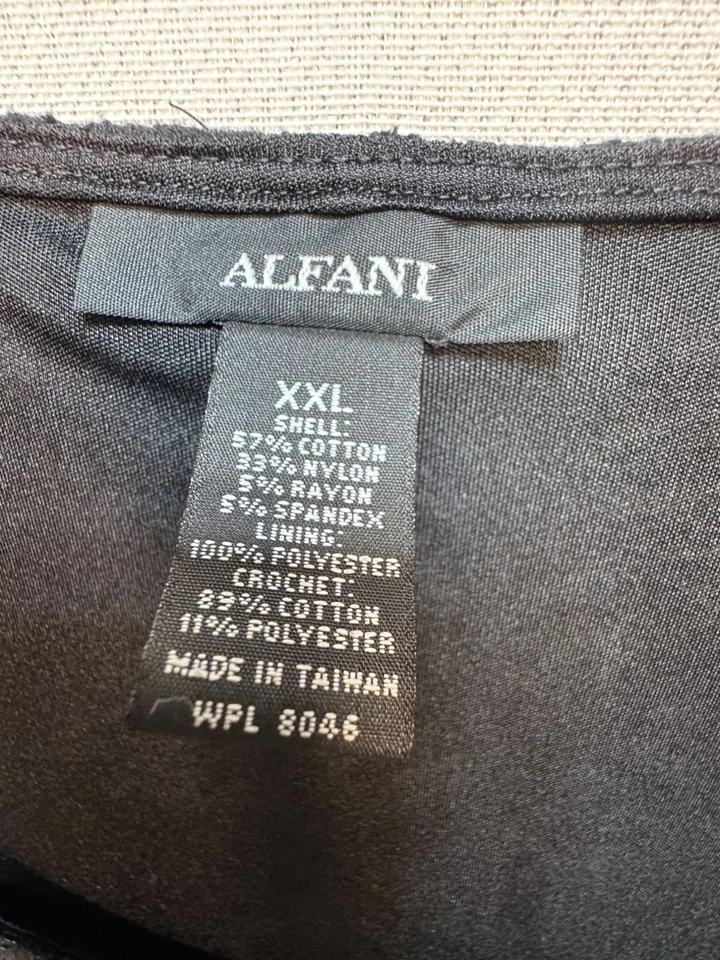 Alfani Women's Shift Dress Illusion Rayon Size XXL Black Crochet Flower Stretch - Image 3 of 4