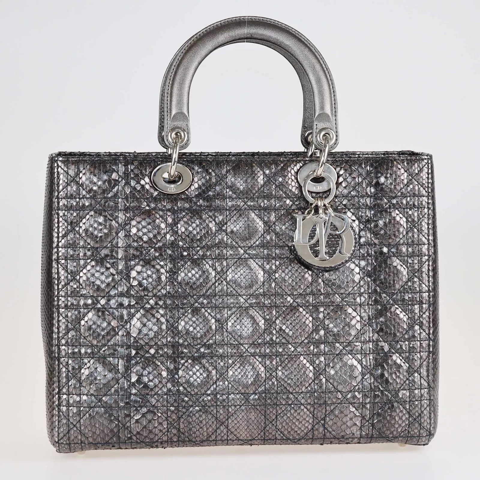 Grand fourre tout Dior cannage métallisé peau de serpent édition limitée Lady Dior