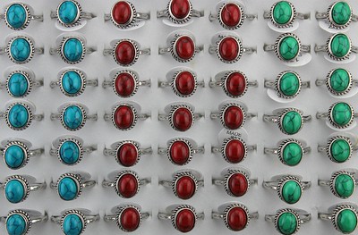 50pcs De gros Lots Mixte Mode Pierre Bijoux Plaqué argent Dame Bagues anneaux