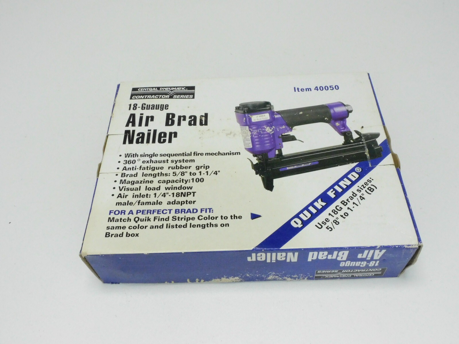Central Pneumatic Air Brad Nailer 18 Gauge 5/8" 11/4" Contractor