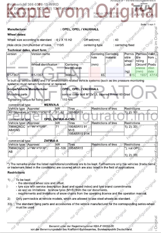 4 llantas de acero Opel Meriva A, Zafira A, A-CNG 6Jx15H2 LK 5x110 ET43 #28391 - Imagen 2 de 4