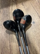 Vintage Spalding Robt Jones Persimmon 1,2,3 Wood Set / All Original Leather Wrap