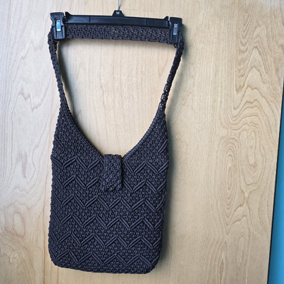 Tote Bag Woman's Crochet Knit Handbag Snap Closure Zip Side Pocket Fabric Lined