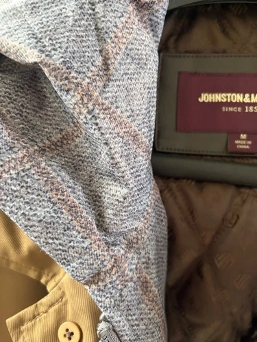 Mens Medium Johnston & Murphy Upton Whiskey Brown Gray Plaid Liner Raincoat NWOT image 3