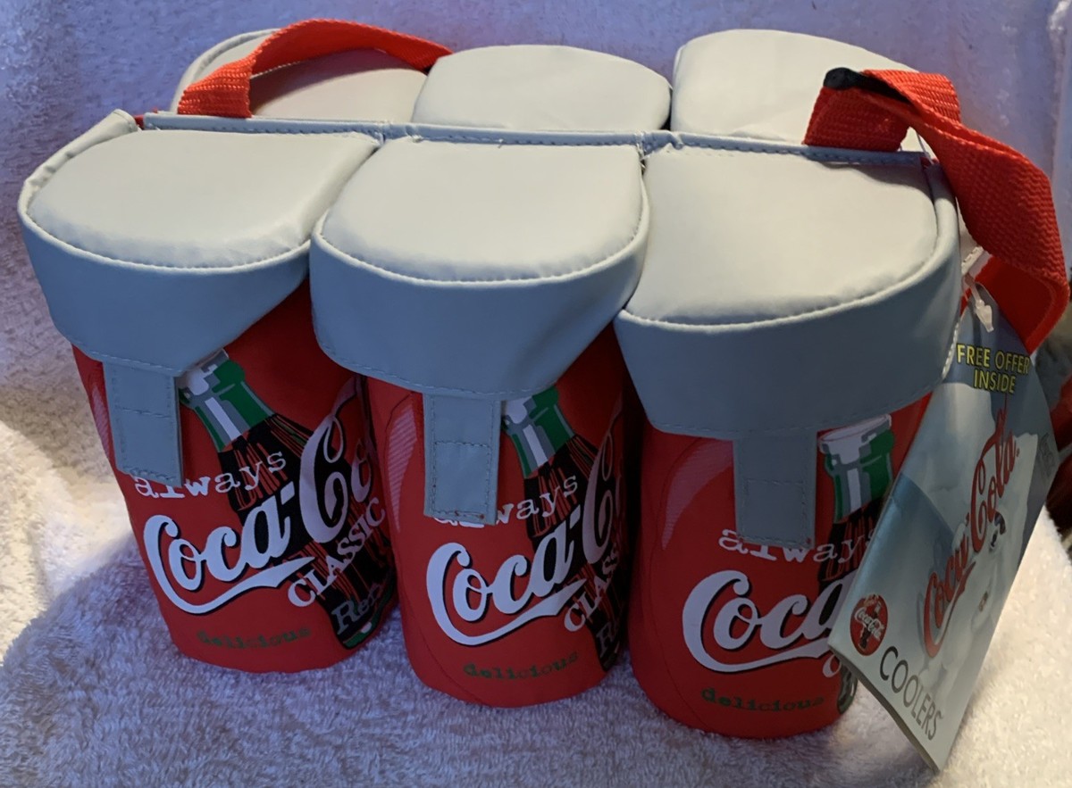 VTG Coca Cola 6 Pack Cooler Soft Vinyl Hook Red Tote Bag 1997 New