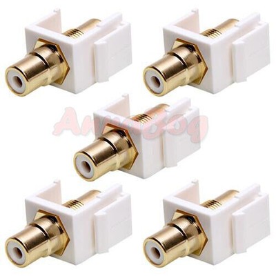 5PCS RCA Modular Keystone Jack White Center Audio Cable Coupler for Wall Plate