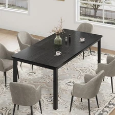 Dining Table for 6-8 People, Modern Wooden Kitchen Table with Sturdy Metal Frame