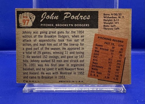 Vintage 1955 BASEBALL Card BOWMAN #97 John JOHNNY PODRES Brooklyn Dodgers - Picture 2 of 2