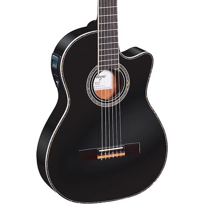 Ortega Family Series Pro RCE145BK Thinline Acoustic-Electric Nylon Guitar Black
