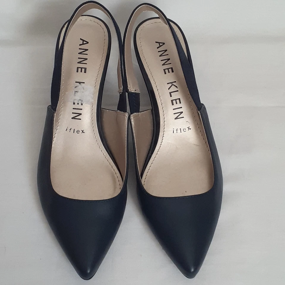 Mujer Anne Klein Azul Marino Expert iFlex Slingback Gatito Tacón Talla 8M Cuero Foto 2 de 4