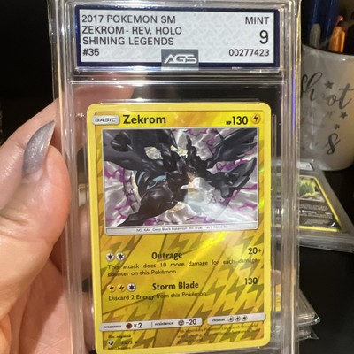 POKEMON 2017 Sun Moon Shining Legends ZEKROM Reverse Holo #35 AGS