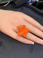 Orange Enamel Flower Ring - Size 7