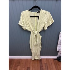 Lulus Pale Yellow Cutout Tie Front Midi Dress Puff Sleeve XS