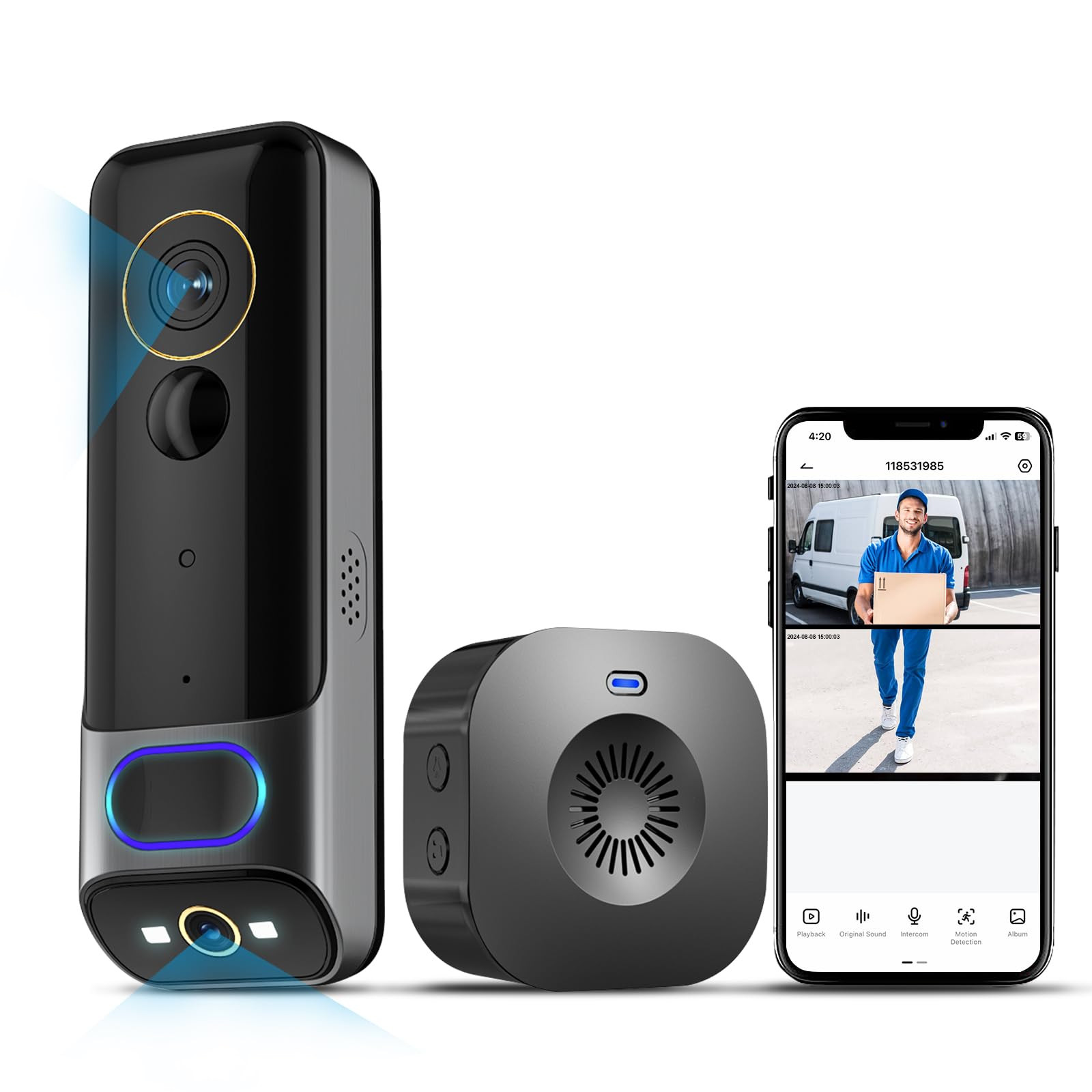 Video Doorbell Wireless Dual Camera Doorbell with Chime, Security Camera for ...-image