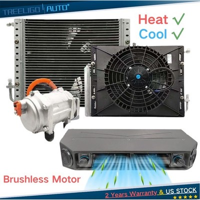 12V Underdash Air Conditioner Heat&Cool Brushless Electric Fan Motor AC Kit Unit